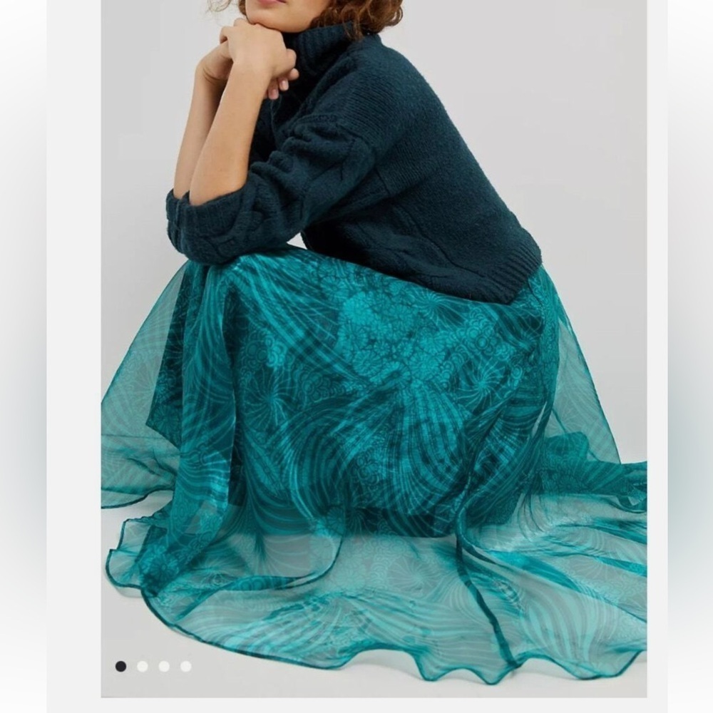 Maeve Anthropologie Emerald Green Winnie Organza Long Maxi Skirt Size 4. F37